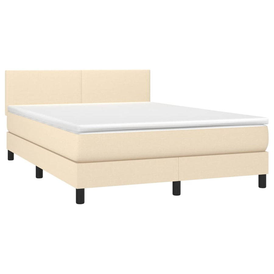 Boxspring met matras stof crèmekleurig 140x200 cm 140 x 200 cm Effen ontwerp