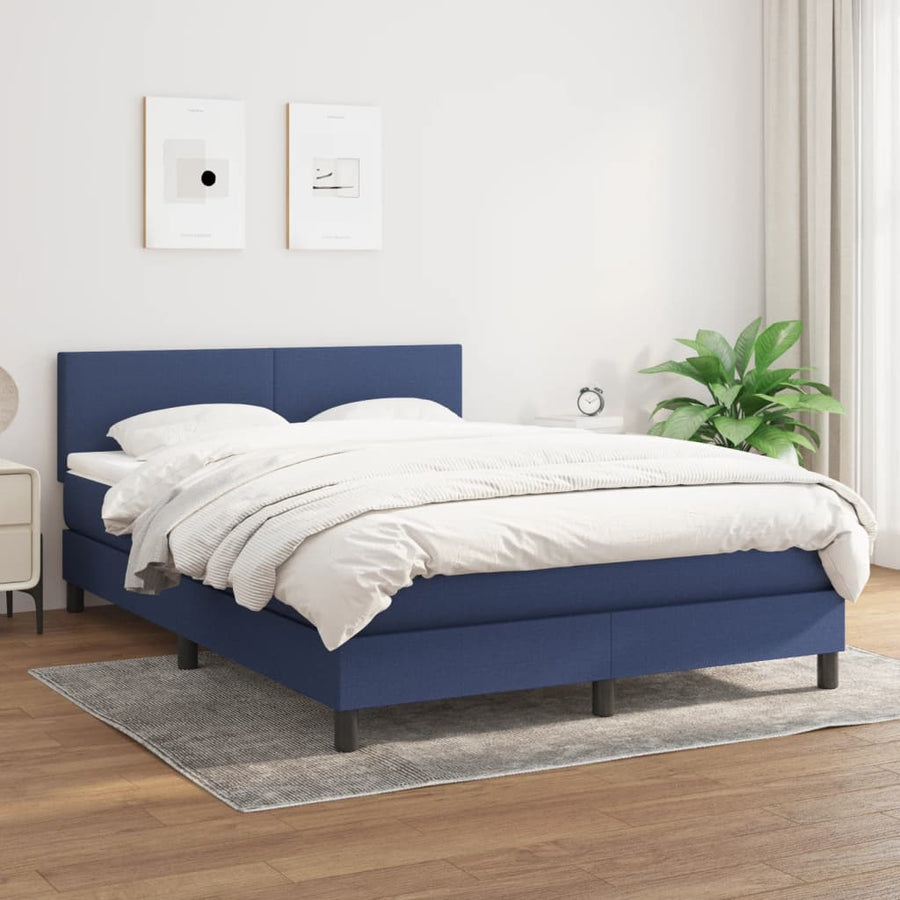 Boxspring Met Matras Stof Blauw 140 x 200 cm Effen ontwerp