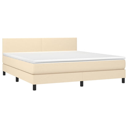 Boxspring Met Matras Stof Crèmekleurig 180X200 Cm 180 x 200 cm Effen ontwerp