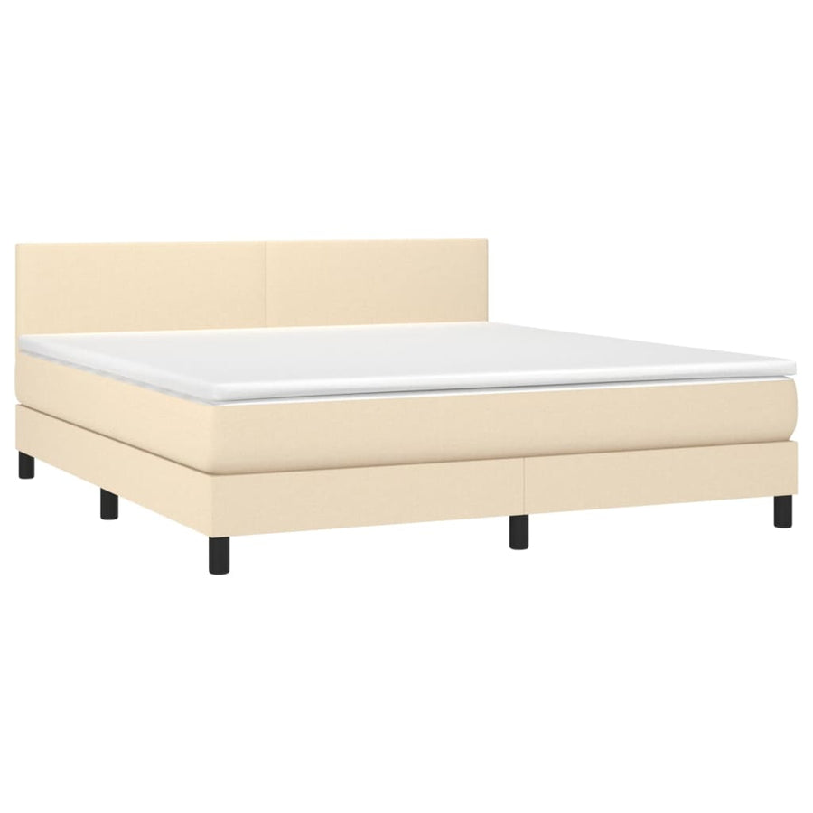 Boxspring Met Matras Stof Crèmekleurig 180X200 Cm 180 x 200 cm Effen ontwerp