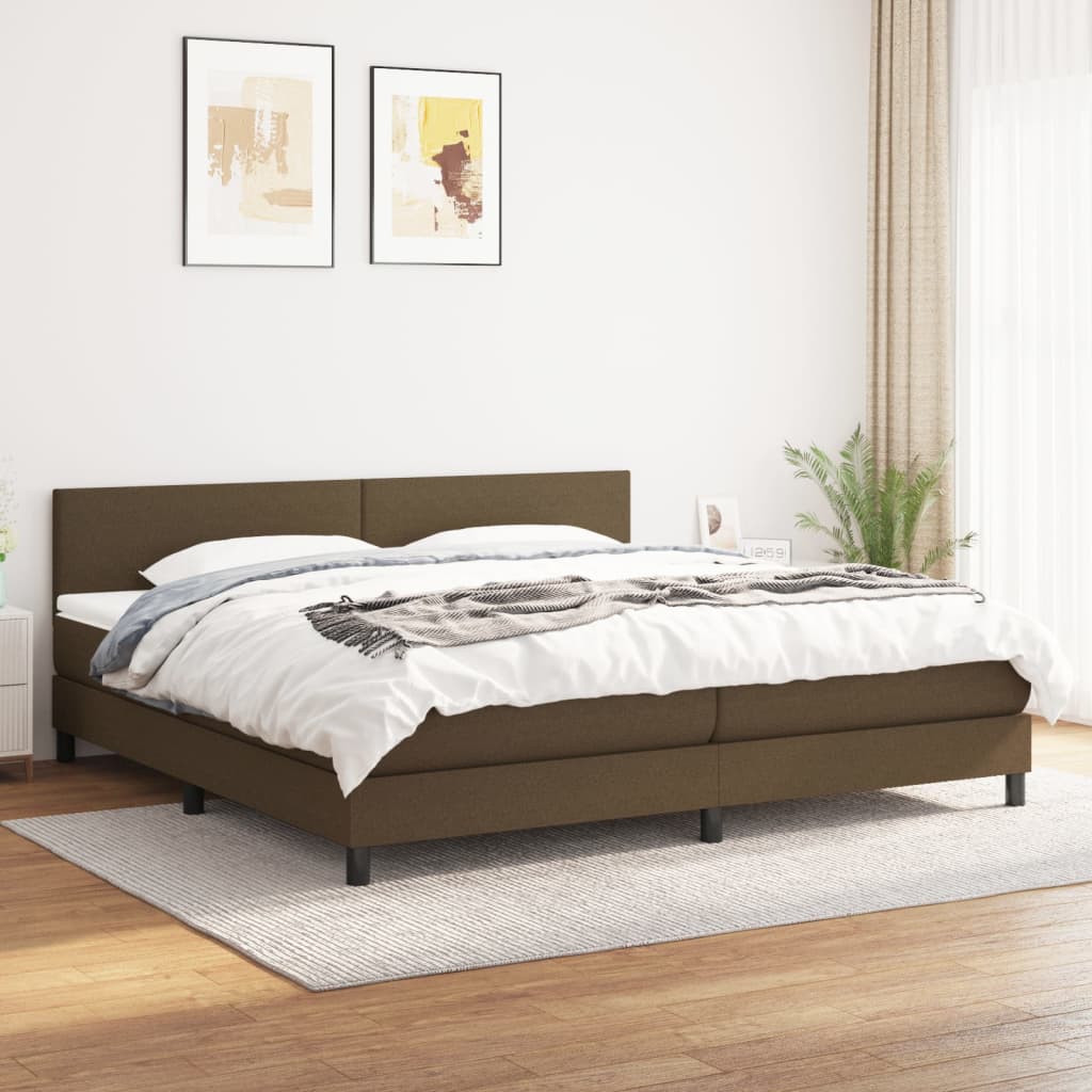 Boxspring Met Matras Stof Donkerbruin 200 x 200 cm Effen ontwerp