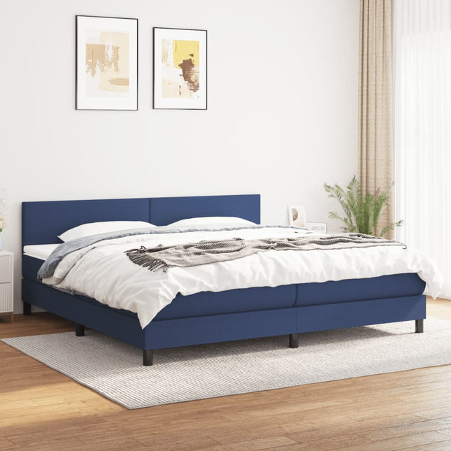 Boxspring Met Matras Stof Blauw 200 x 200 cm Effen ontwerp