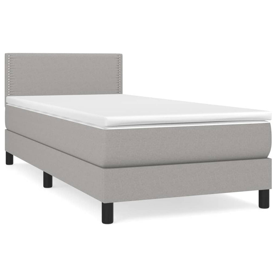 Boxspring Met Matras Stof Lichtgrijs 90 x 200 cm Effen met spijkers