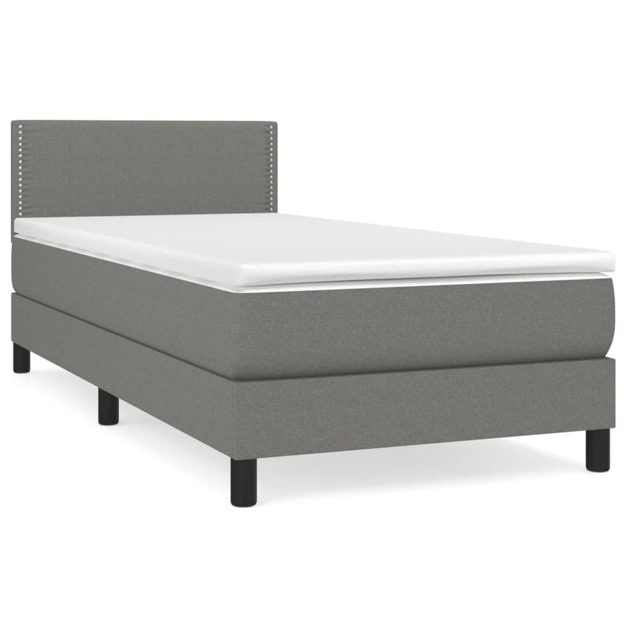 Boxspring Met Matras Stof Donkergrijs 90 x 200 cm Effen met spijkers