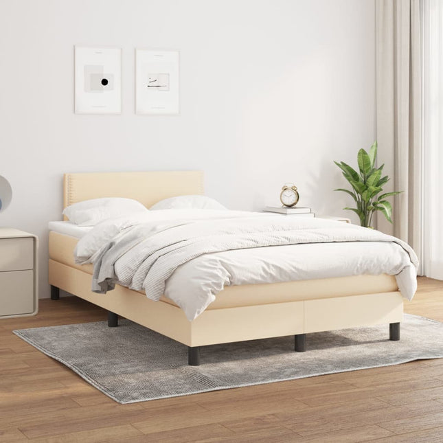 Boxspring met matras stof crèmekleurig 120x200 cm 120 x 200 cm Crème