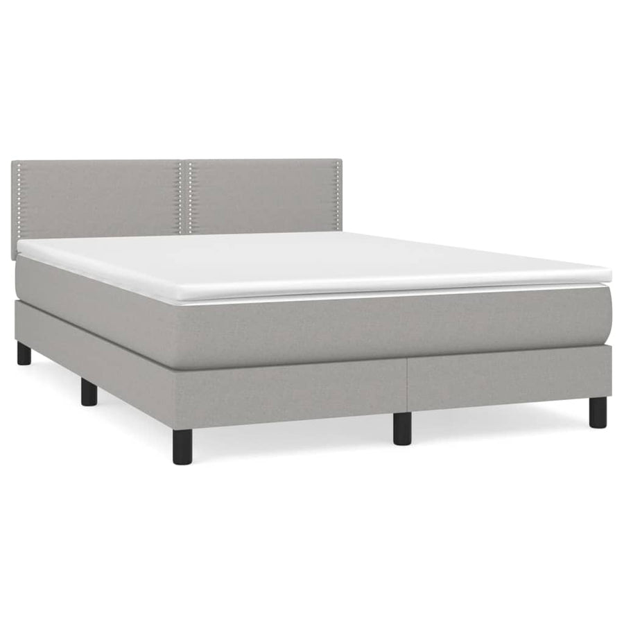 Boxspring Met Matras Stof Lichtgrijs 140 x 190 cm Effen met spijkers