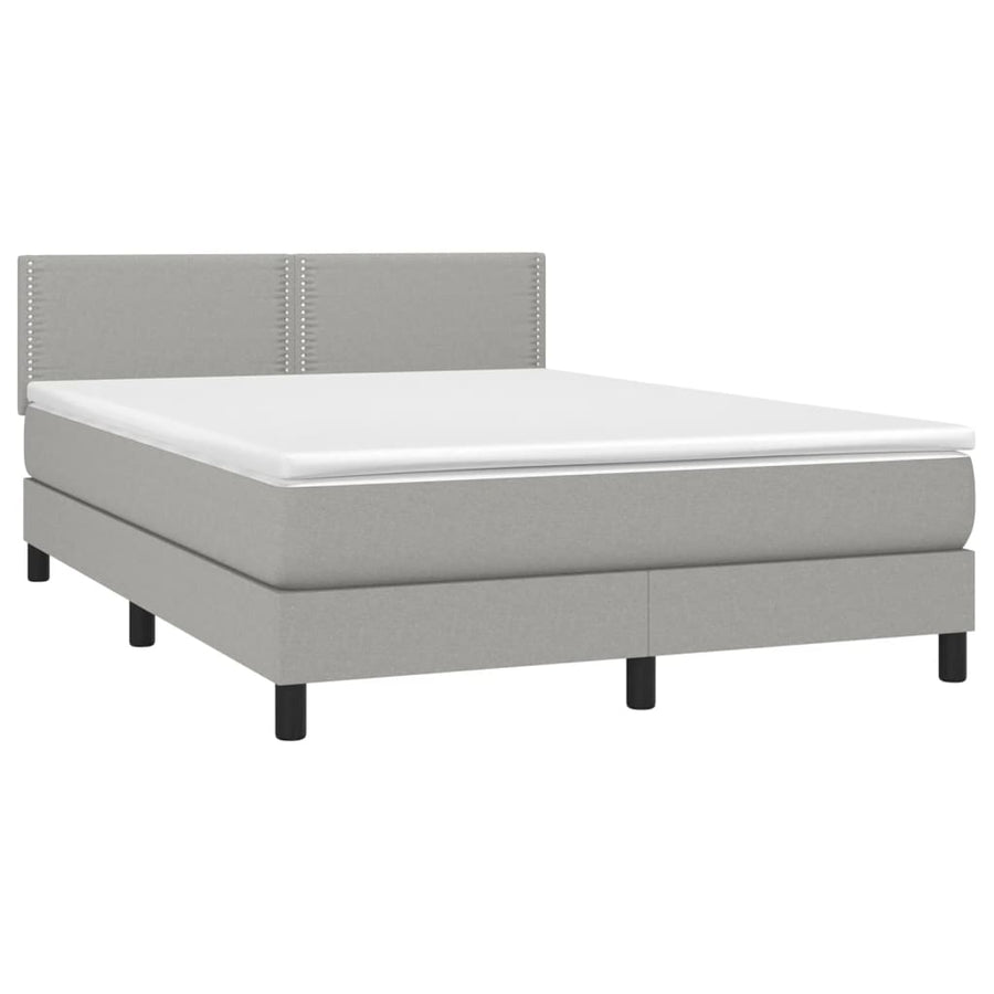Boxspring Met Matras Stof Lichtgrijs 140 x 190 cm Effen met spijkers