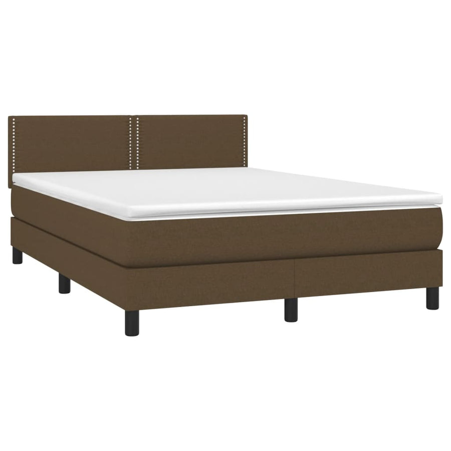 Boxspring Met Matras Stof Donkerbruin 140 x 190 cm Effen met spijkers
