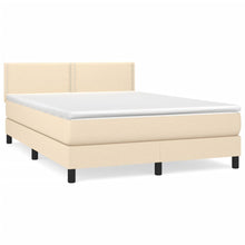 Boxspring met matras stof crèmekleurig 140x190 cm 140 x 190 cm Effen met spijkers