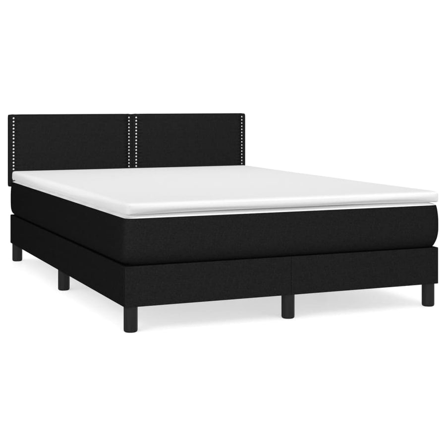 Boxspring Met Matras Stof Zwart 140 x 200 cm Effen met spijkers