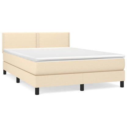 Boxspring met matras stof crèmekleurig 140x200 cm 140 x 200 cm Effen met spijkers