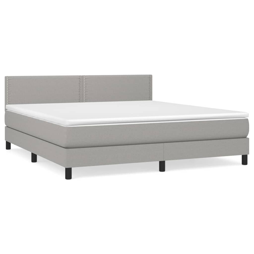 Boxspring Met Matras Stof Lichtgrijs 180 x 200 cm Effen met spijkers