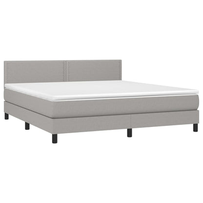 Boxspring Met Matras Stof Lichtgrijs 180 x 200 cm Effen met spijkers