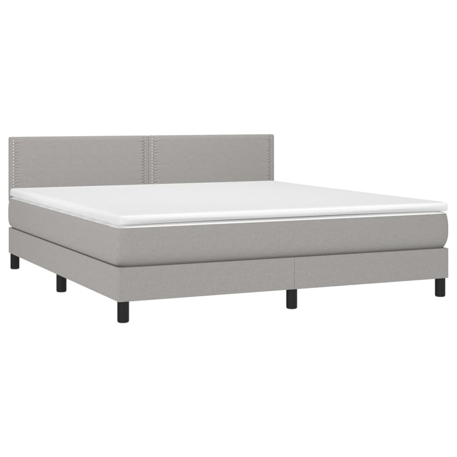 Boxspring Met Matras Stof Lichtgrijs 180 x 200 cm Effen met spijkers