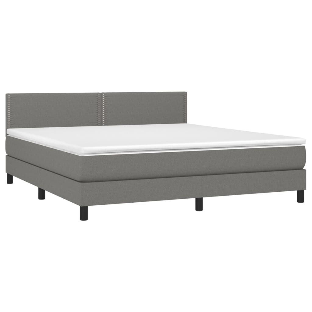Boxspring Met Matras Stof Donkergrijs 180 x 200 cm Effen met spijkers
