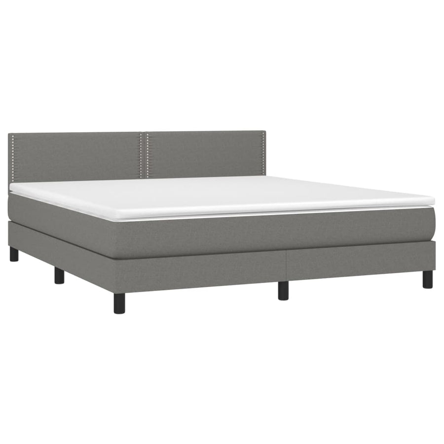 Boxspring Met Matras Stof Donkergrijs 180 x 200 cm Effen met spijkers