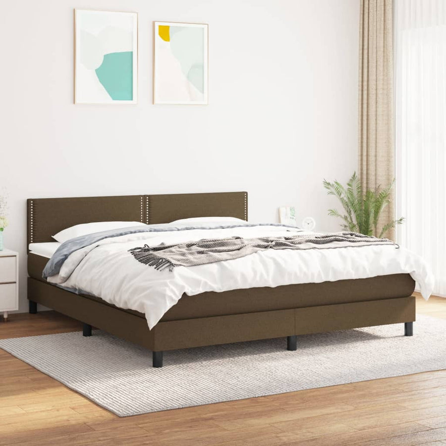 Boxspring Met Matras Stof 180 x 200 cm Donkerbruin