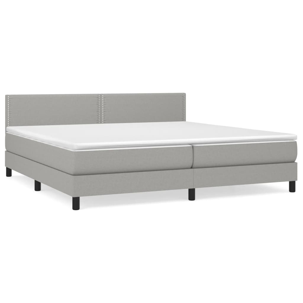 Boxspring Met Matras Stof Lichtgrijs 200 x 200 cm Effen met spijkers