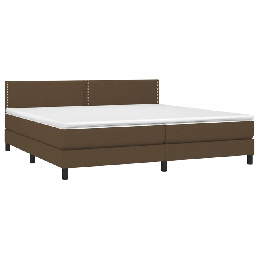 Boxspring Met Matras Stof Donkerbruin 200 x 200 cm Effen met spijkers