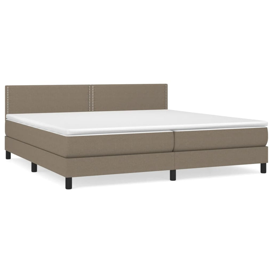 Boxspring met matras stof taupe 200x200 cm 200 x 200 cm Effen met spijkers