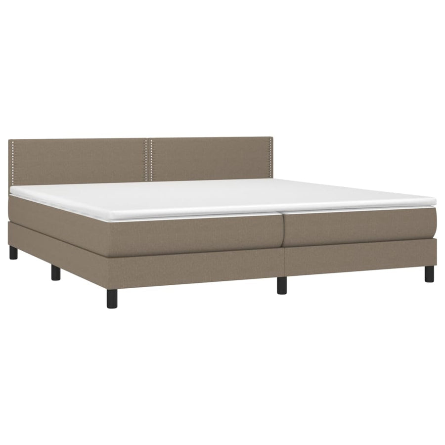 Boxspring met matras stof taupe 200x200 cm 200 x 200 cm Effen met spijkers
