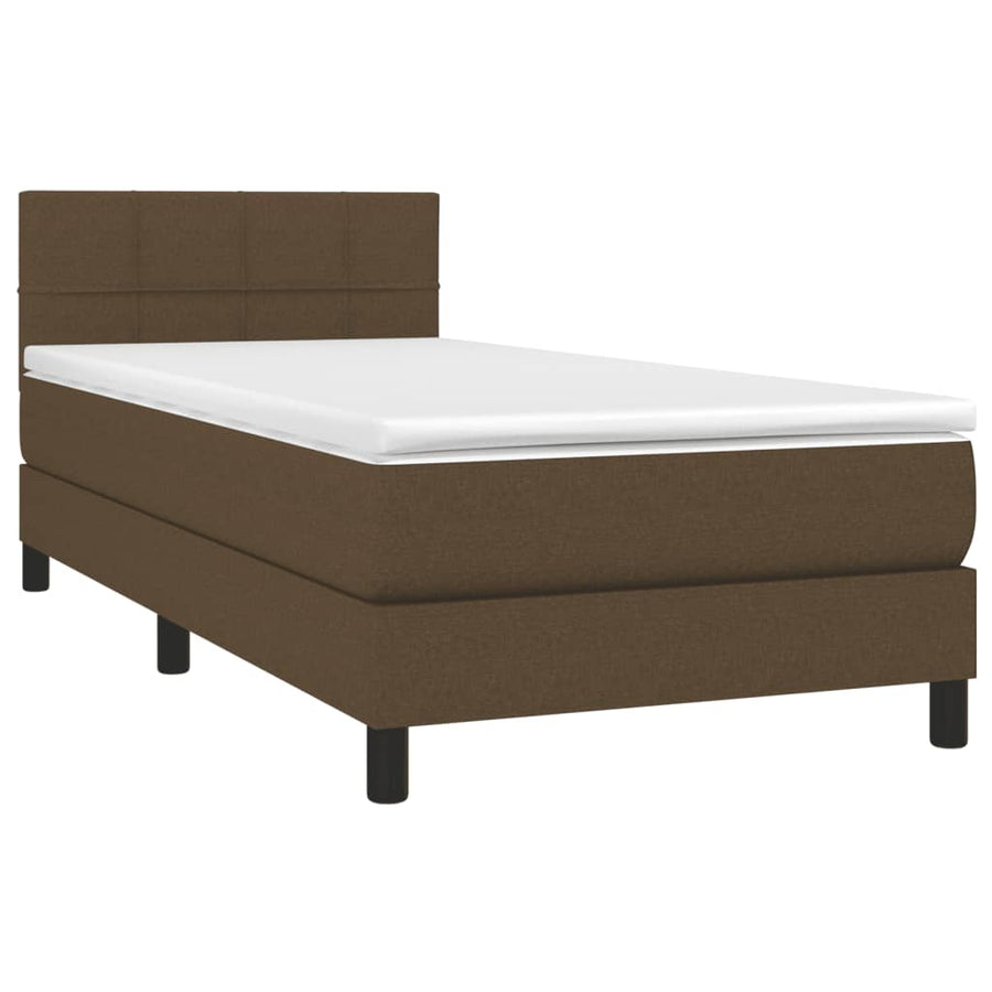 Boxspring Met Matras Stof Donkerbruin 80 x 200 cm Blok met vierkanten