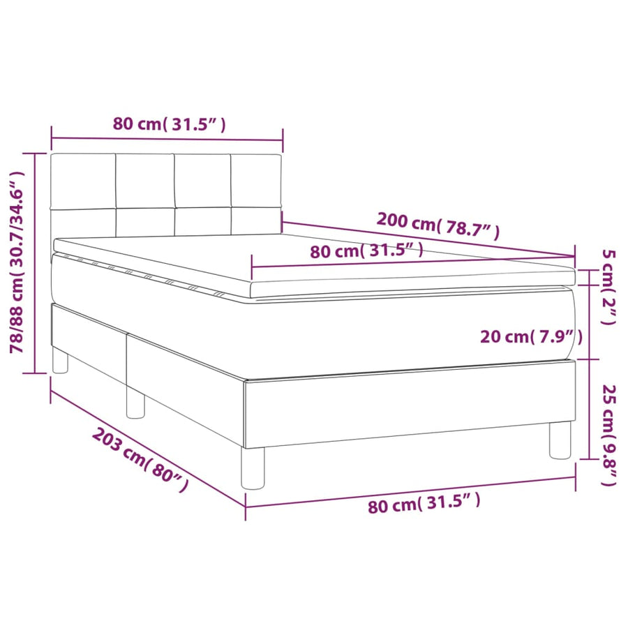 Boxspring met matras stof taupe 80x200 cm 80 x 200 cm Blok met vierkanten