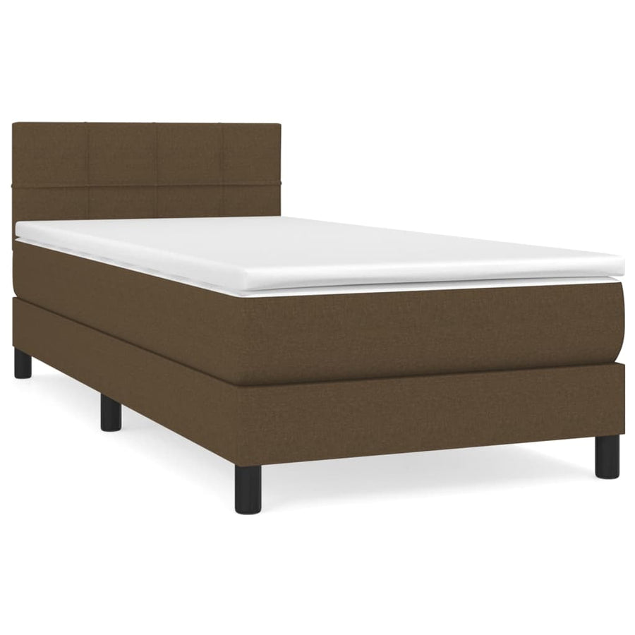 Boxspring Met Matras Stof Donkerbruin 90 x 190 cm Blok met vierkanten
