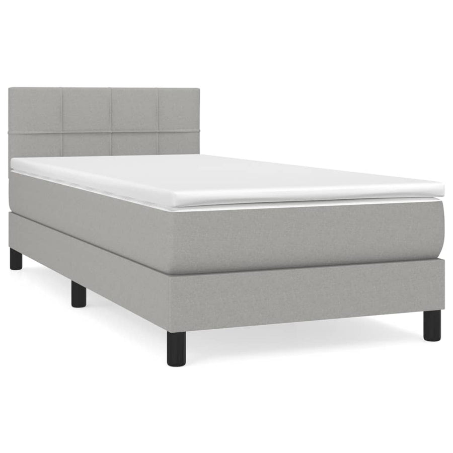 Boxspring Met Matras Stof Lichtgrijs 90 x 200 cm Blok met vierkanten