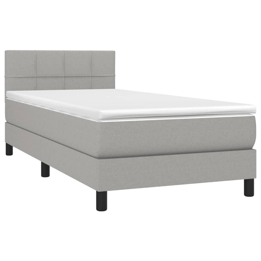 Boxspring Met Matras Stof Lichtgrijs 90 x 200 cm Blok met vierkanten