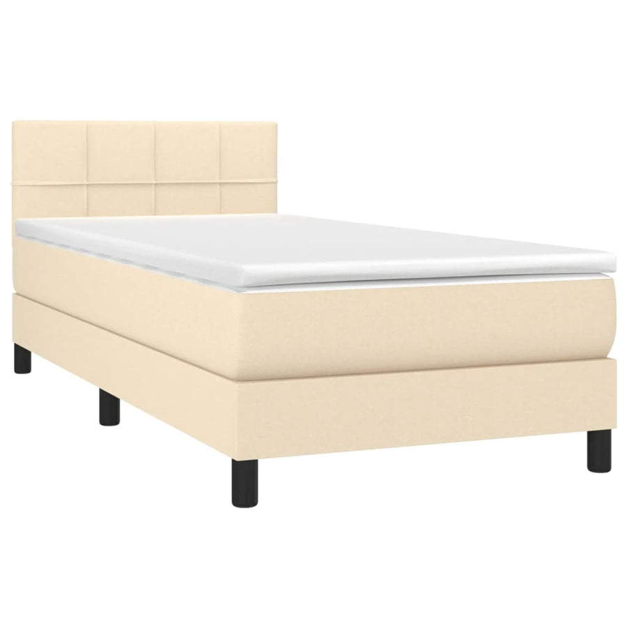Boxspring met matras stof crèmekleurig 90x200 cm 90 x 200 cm Blok met vierkanten