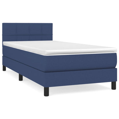 Boxspring Met Matras Stof Blauw 90 x 200 cm Blok met vierkanten