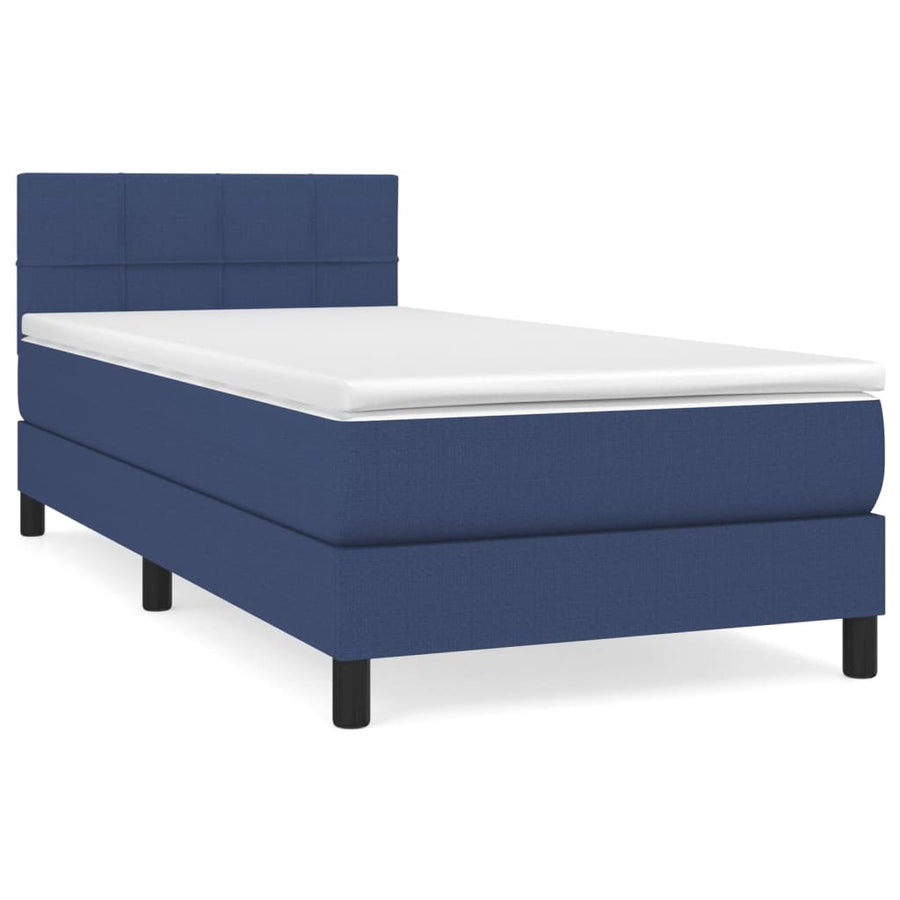Boxspring Met Matras Stof Blauw 90 x 200 cm Blok met vierkanten