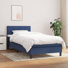 Boxspring Met Matras Stof Blauw 90 x 200 cm Blok met vierkanten