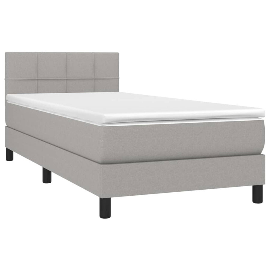 Boxspring Met Matras Stof Lichtgrijs 100 x 200 cm Blok met vierkanten