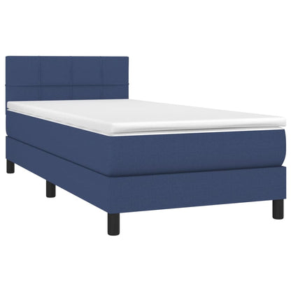 Boxspring Met Matras Stof Blauw 100 x 200 cm Blok met vierkanten