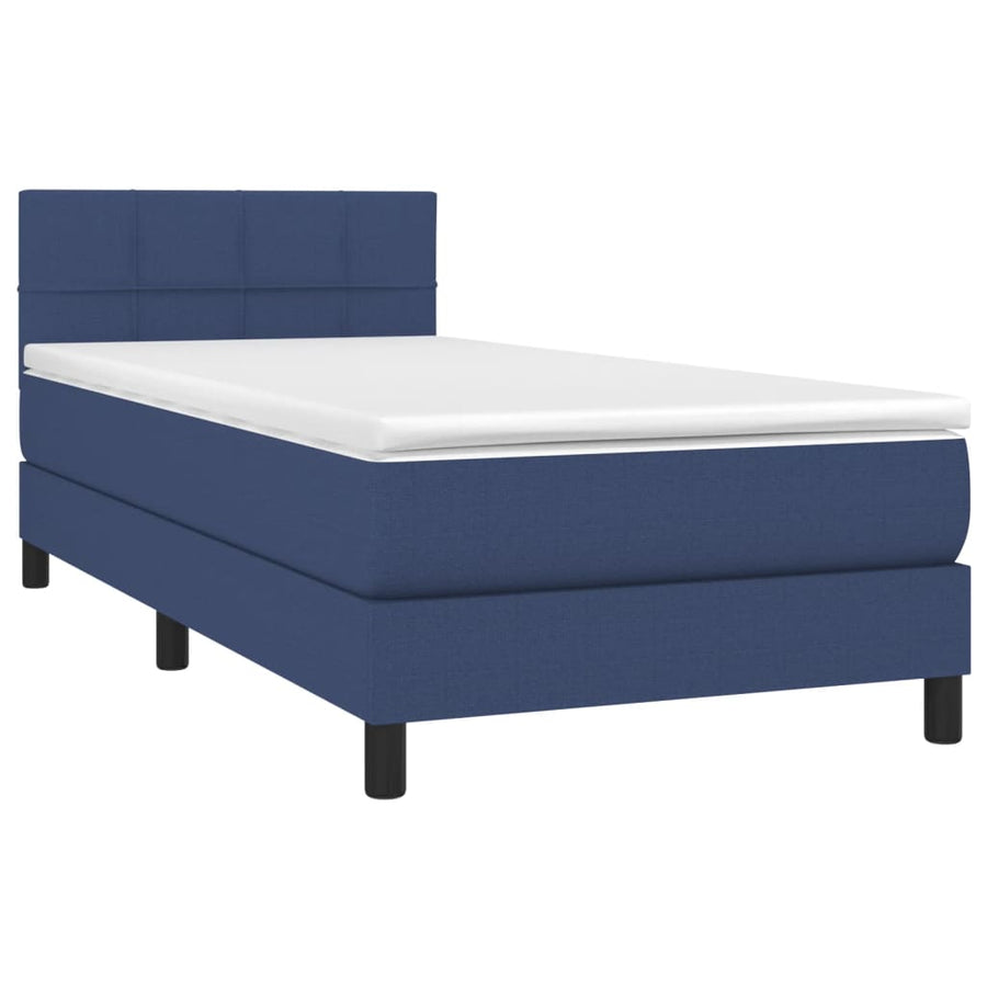Boxspring Met Matras Stof Blauw 100 x 200 cm Blok met vierkanten