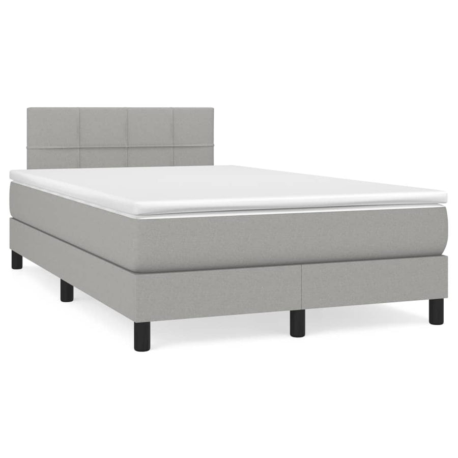 Boxspring Met Matras Stof Lichtgrijs 120 x 200 cm Blok met vierkanten