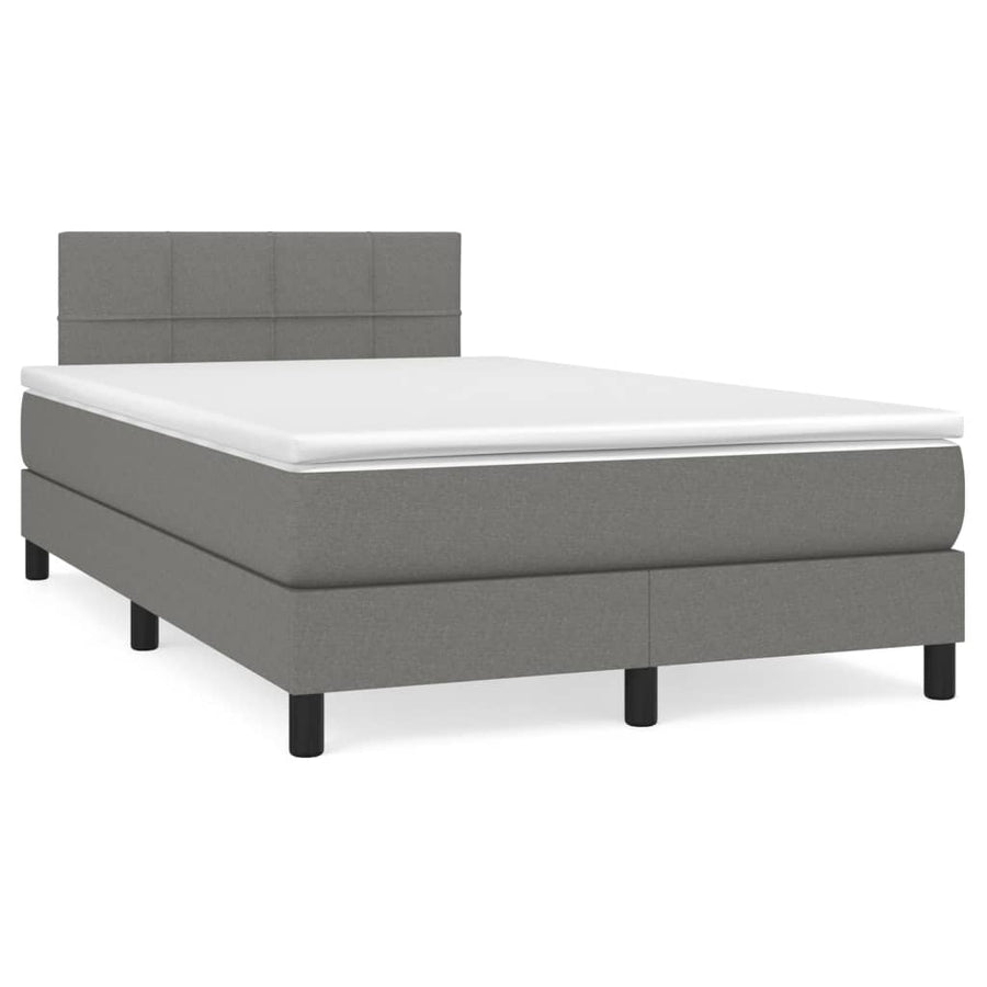 Boxspring Met Matras Stof Donkergrijs 120 x 200 cm Blok met vierkanten