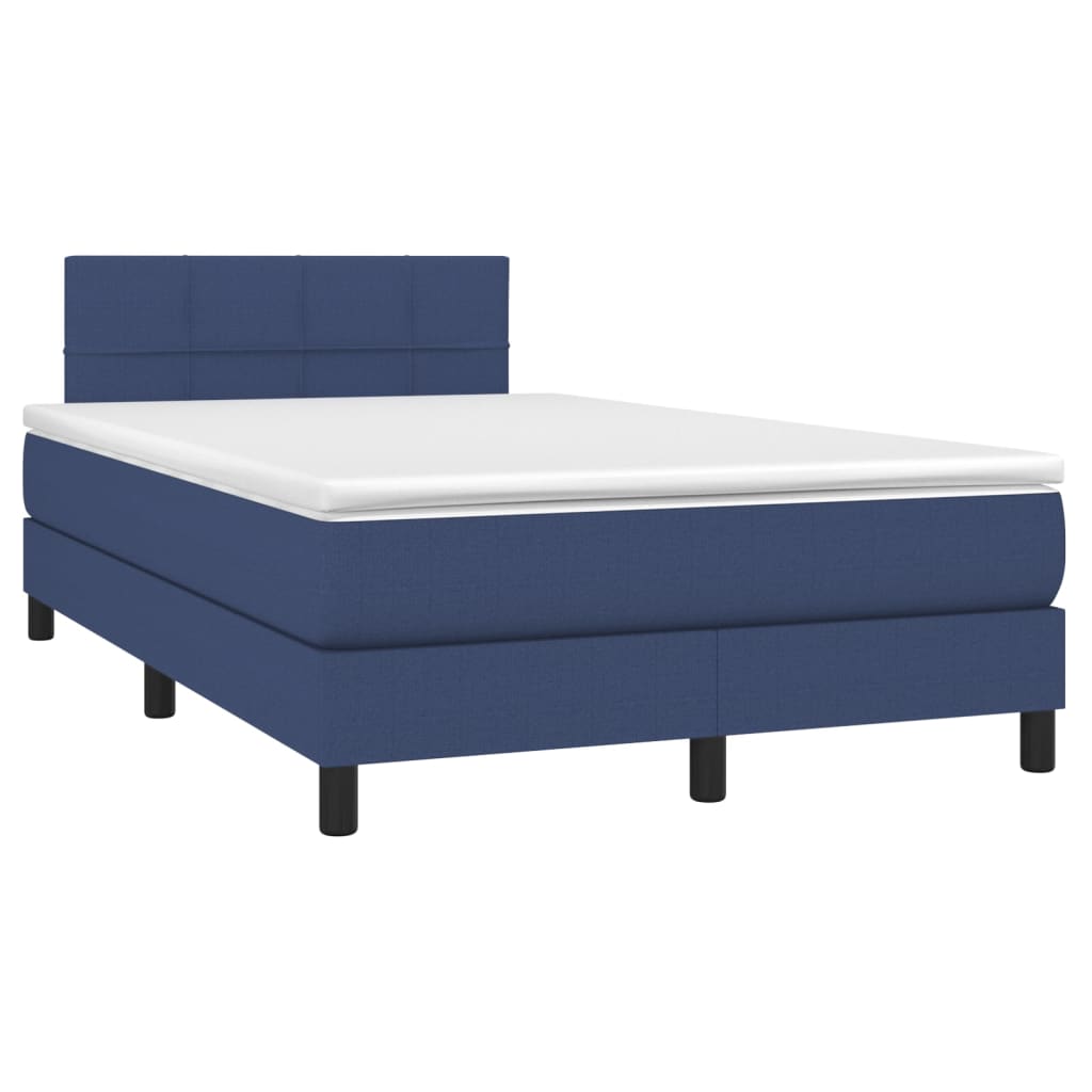 Boxspring Met Matras Stof Blauw 120 x 200 cm Blok met vierkanten