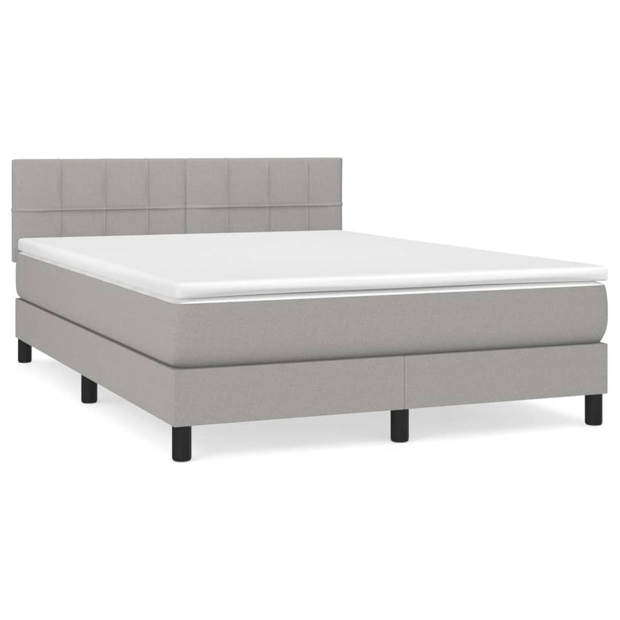 Boxspring Met Matras Stof Lichtgrijs 140 x 190 cm Blok met vierkanten