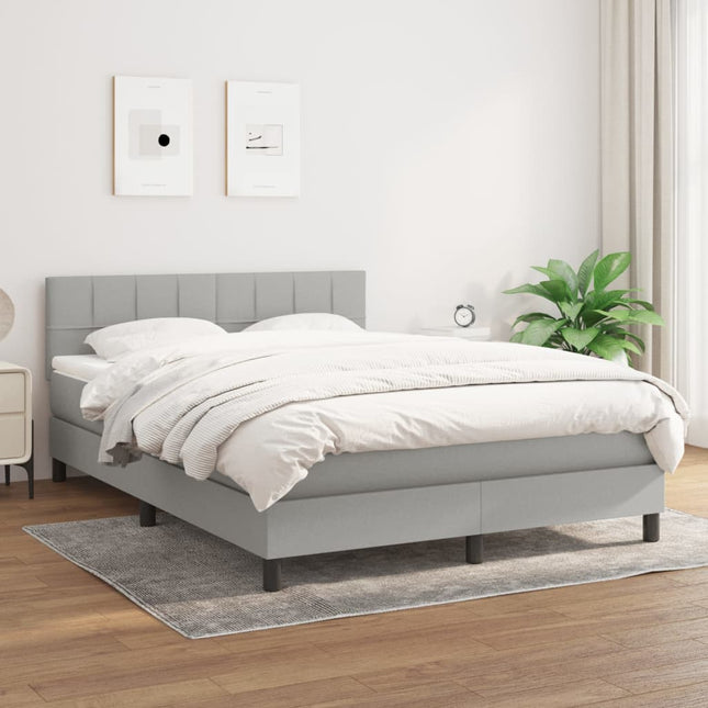 Boxspring Met Matras Stof Lichtgrijs 140 x 190 cm Blok met vierkanten