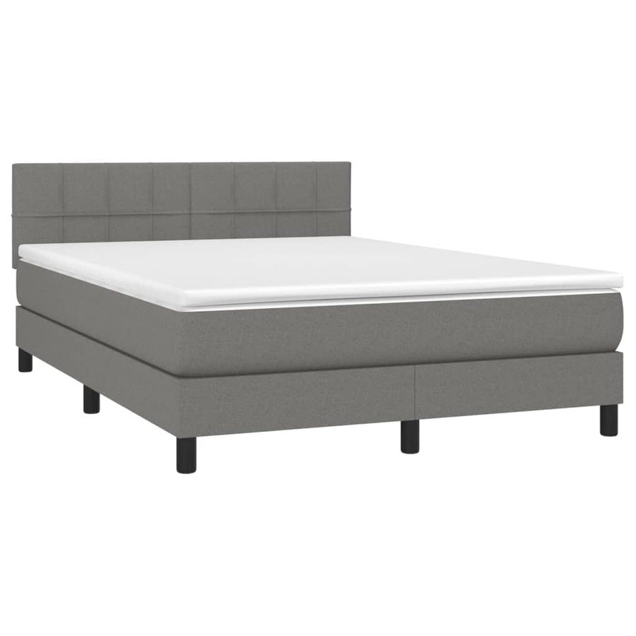Boxspring Met Matras Stof Donkergrijs 140 x 190 cm Blok met vierkanten
