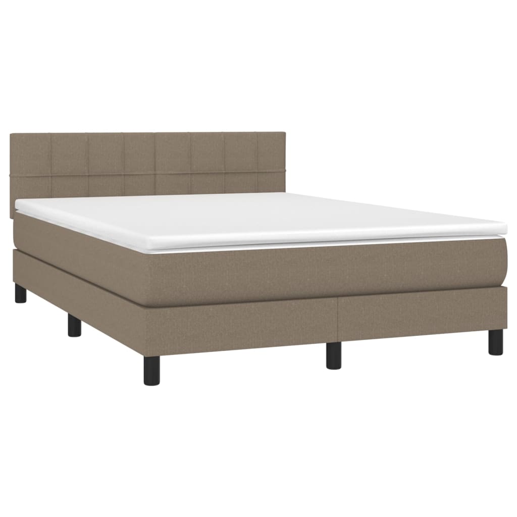Boxspring met matras stof taupe 140x190 cm 140 x 190 cm Blok met vierkanten