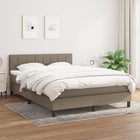 Boxspring met matras stof taupe 140x190 cm 140 x 190 cm Blok met vierkanten