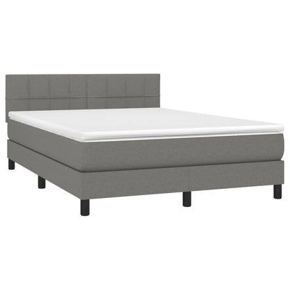Boxspring Met Matras Stof Donkergrijs 140 x 200 cm Blok met vierkanten
