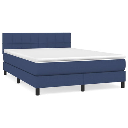 Boxspring Met Matras Stof Blauw 140 x 200 cm Blok met vierkanten