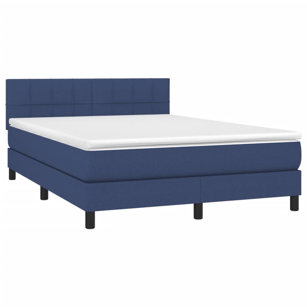 Boxspring Met Matras Stof Blauw 140 x 200 cm Blok met vierkanten