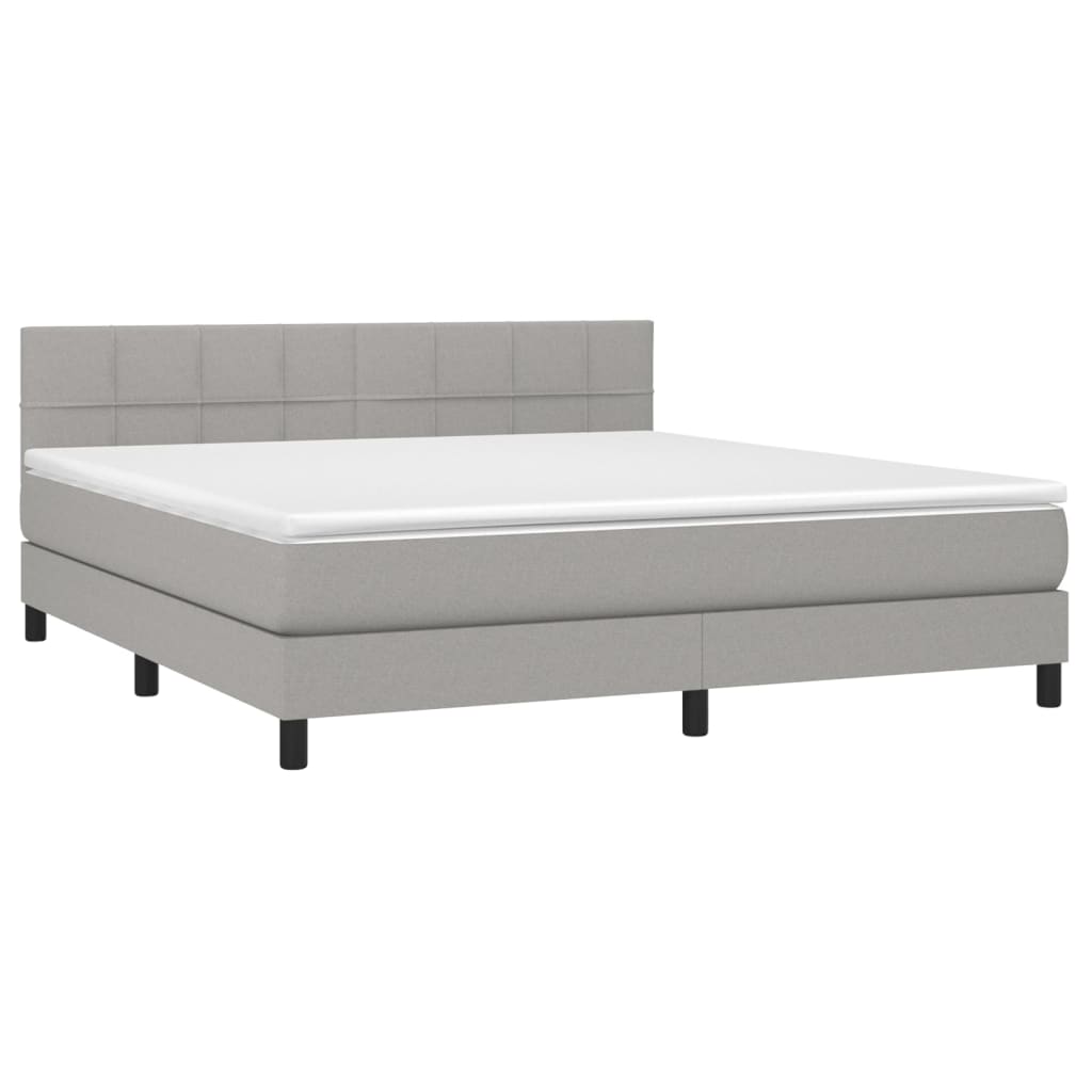 Boxspring Met Matras Stof Lichtgrijs 160 x 200 cm Blok met vierkanten