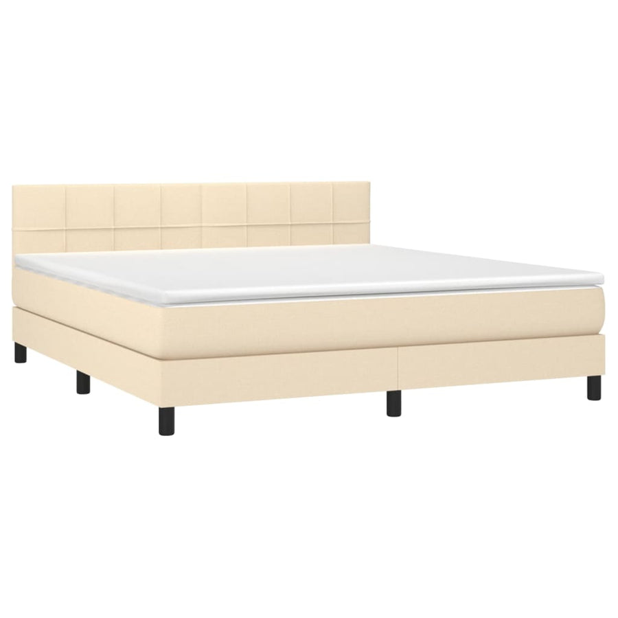 Boxspring met matras stof crèmekleurig 160x200 cm 160 x 200 cm Blok met vierkanten